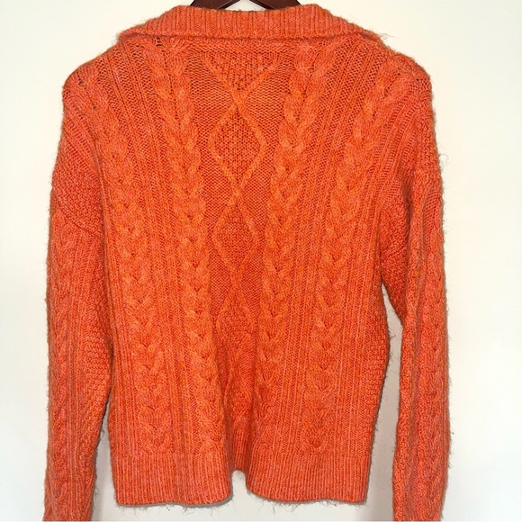 Anthropologie Orange Cable Knit Mock Neck Sweater S 1/4 Zip Pullover Very Soft - Picture 3 of 6